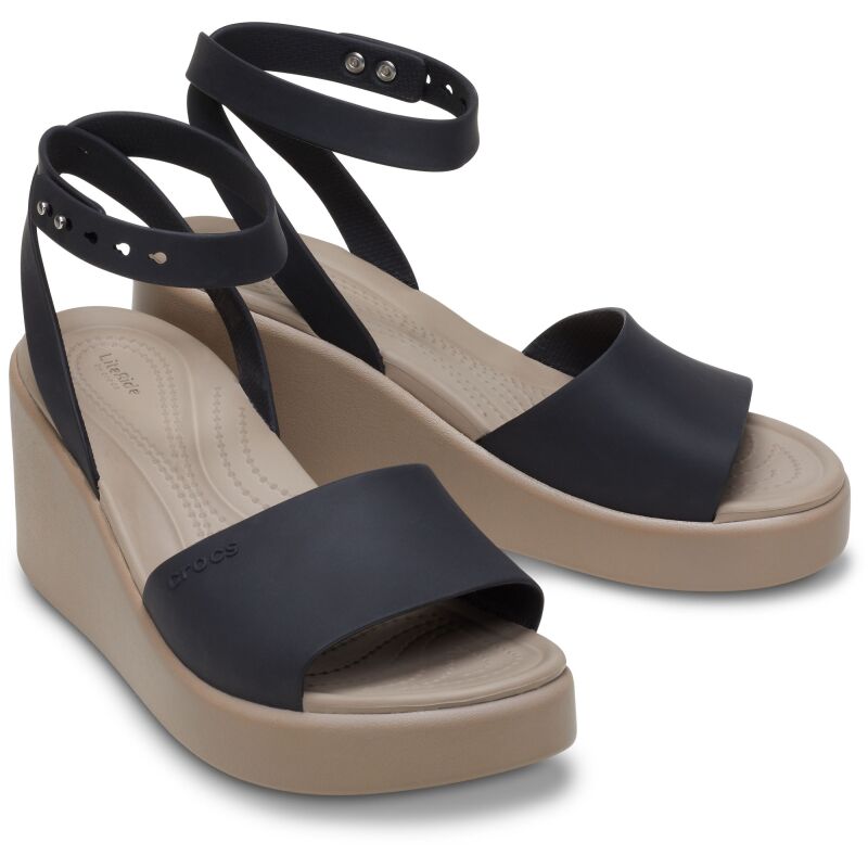 Crocs™ Brooklyn Ankle Strap Wedge Black/Mushroom