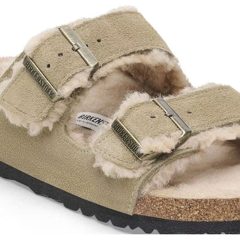 Birkenstock Arizona Shearling Suede Leather/Fur Taupe