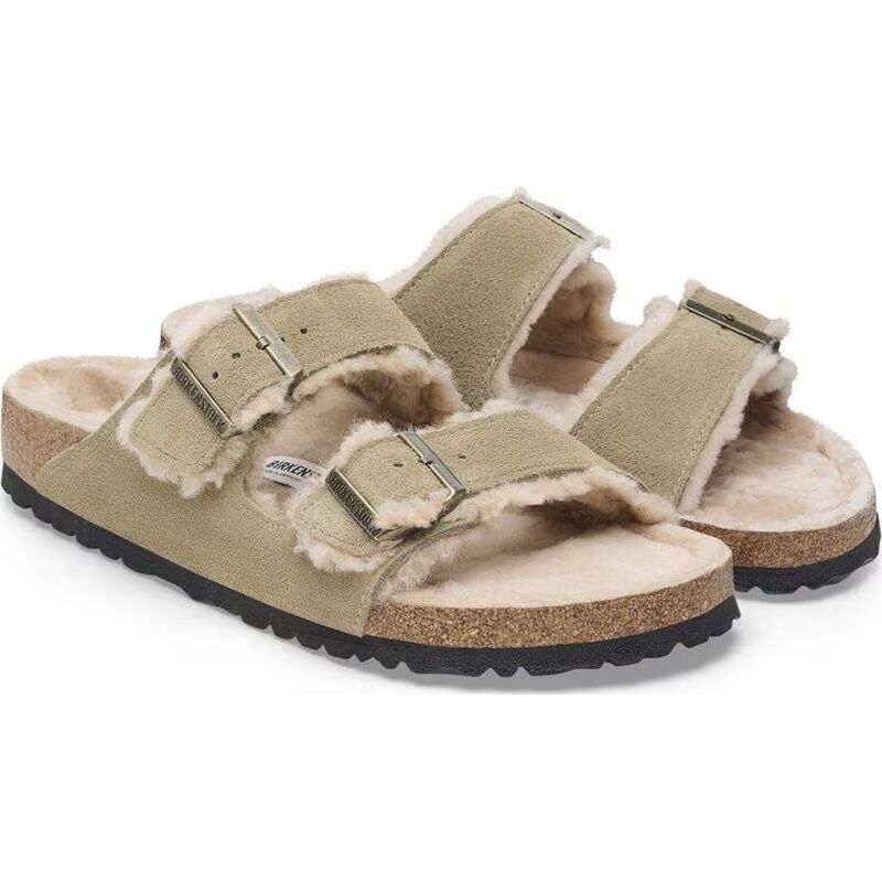 Birkenstock Arizona Shearling Suede Leather/Fur Taupe
