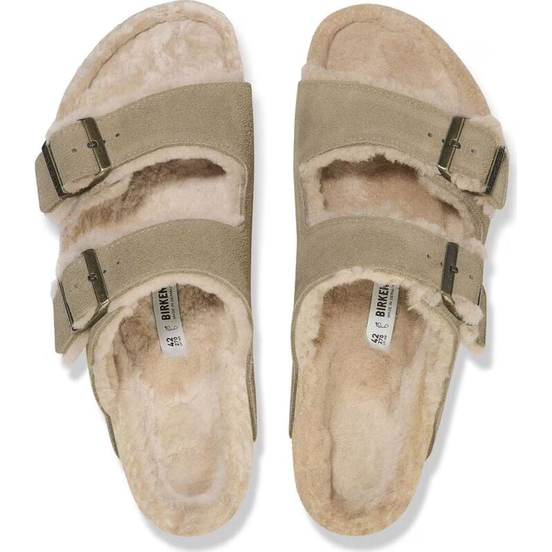 Birkenstock Arizona Shearling Suede Leather/Fur Taupe