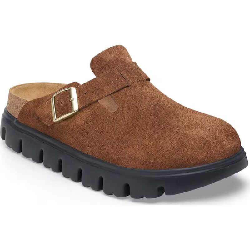 Birkenstock Boston Chunky Suede Leather Dark Tea/ Black