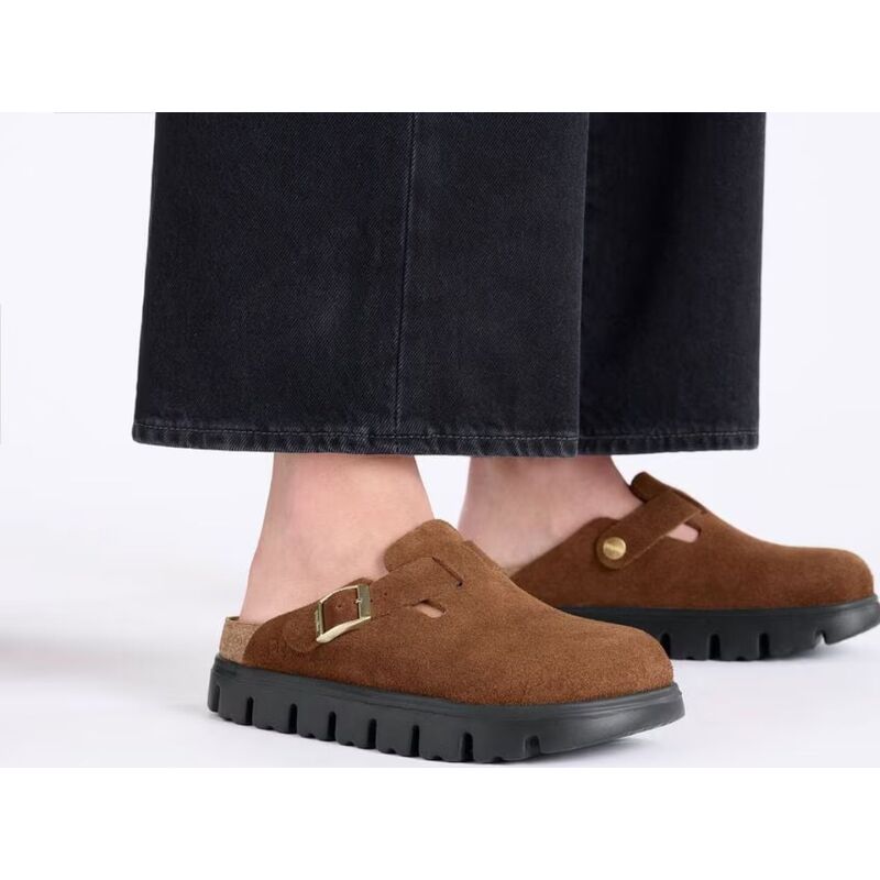 Birkenstock Boston Chunky Suede Leather Dark Tea/ Black