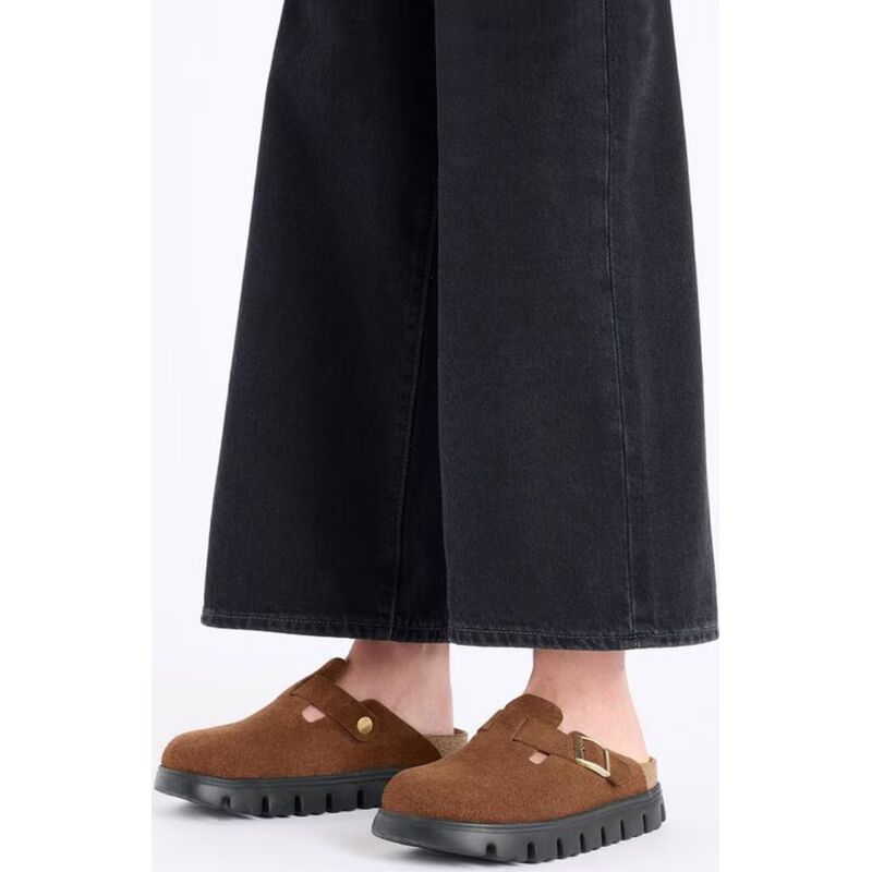 Birkenstock Boston Chunky Suede Leather Dark Tea/ Black