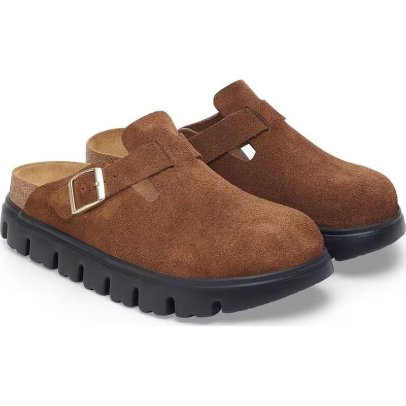 Birkenstock Boston Chunky Suede Leather Dark Tea/ Black
