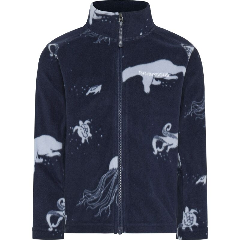 Didriksons Monte Printed Kids' Full-Zip 10 Winter Ocean Blue