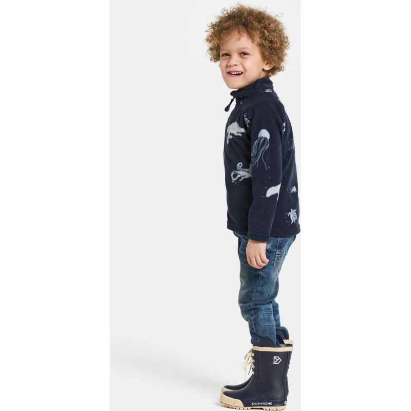 Didriksons Monte Printed Kids' Full-Zip 10 Winter Ocean Blue