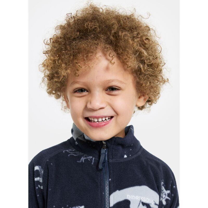 Didriksons Monte Printed Kids' Full-Zip 10 Winter Ocean Blue