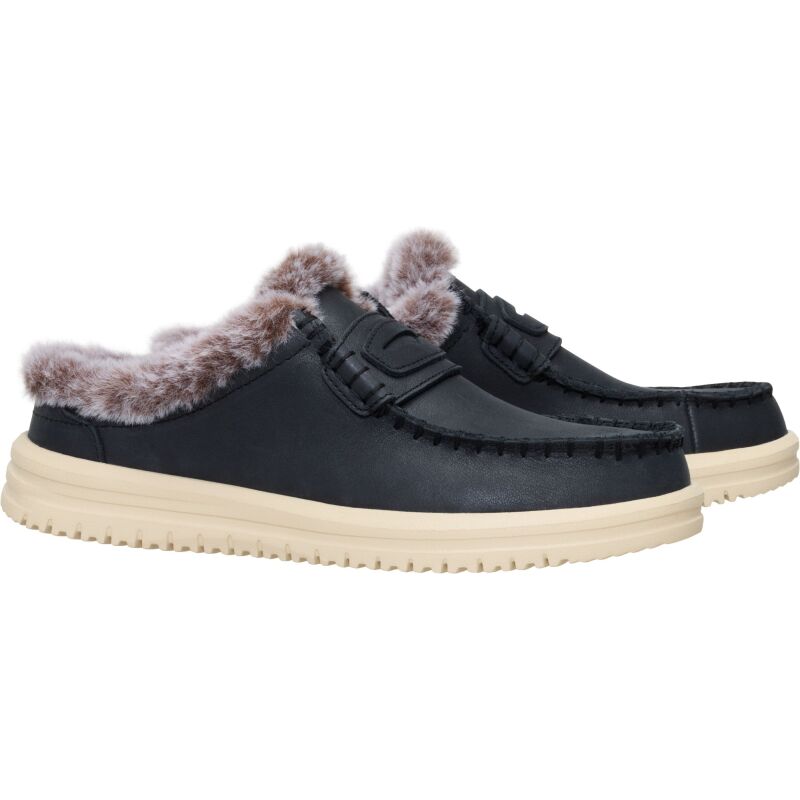 HEYDUDE Wendy NXT Mule Leather Cozy Women's Black