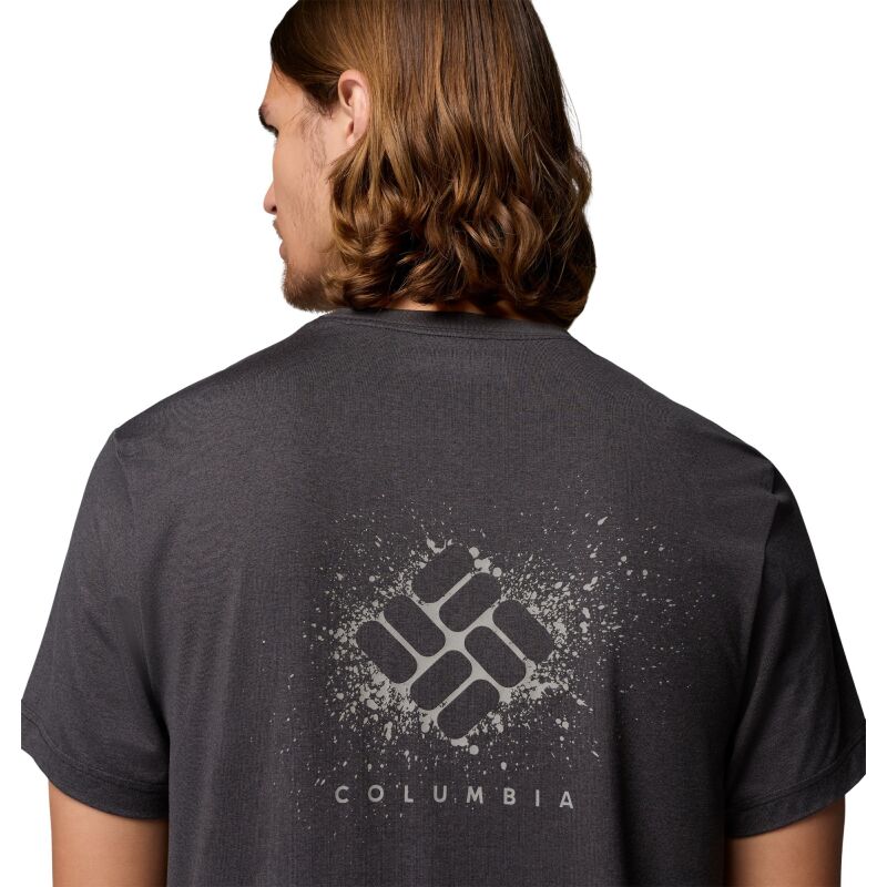 Columbia Parsons Point Short Sleeve Back Graphic Tee Men's Black Heather, Splatter Gem