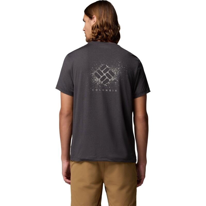 Columbia Parsons Point Short Sleeve Back Graphic Tee Men's Black Heather, Splatter Gem