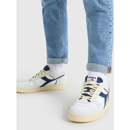 DIADORA Magic Basket Low Suede Leather White/Blue Caspian Sea