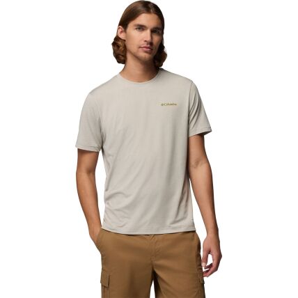 Columbia Parsons Point Short Sleeve Back Graphic Tee Men's Dark Stone Heather, Linear Peaks